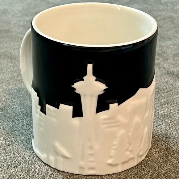 Seattle Skyline Starbucks Collector Series 3D Relief Black White 2012 16 oz Mug - Picture 3 of 9